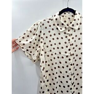 Autres Filles Womens Top XLarge Polka Dot Satin Button Down Retro Cottagecore